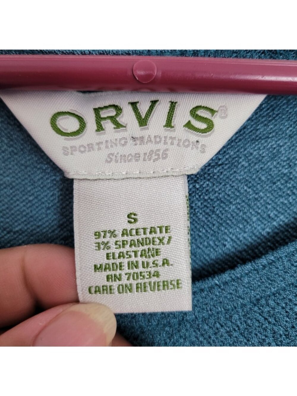 Orvis Pearlized Teal Blue Sleeveless Knit Top Shirt Tank Casual Stretch Small - Picture 3 of 5
